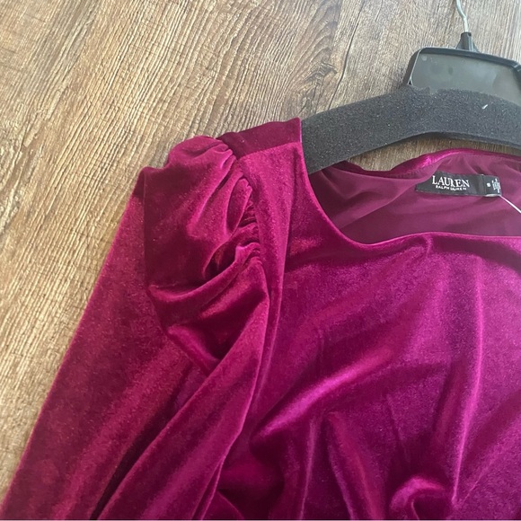 Lauren Ralph Lauren Dress Women 10 Purple Velvet Ruched Puff Sleeve Cocktail NEW - Picture 8 of 12